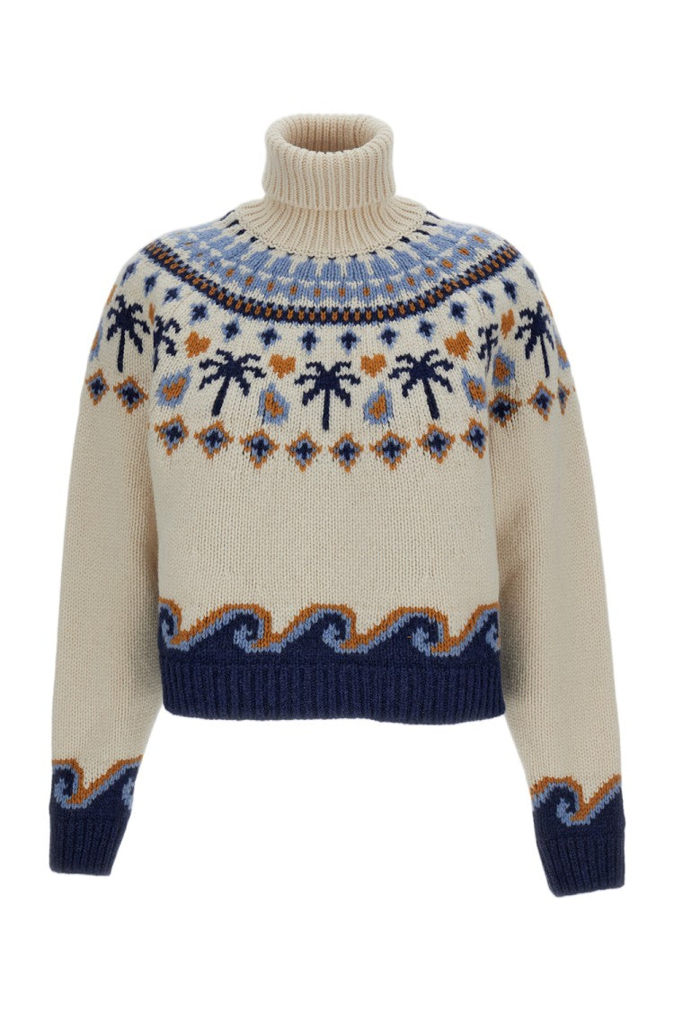 Alanui Light Blue Sweet Winter Fair Isle Virgin Wool Sweater
