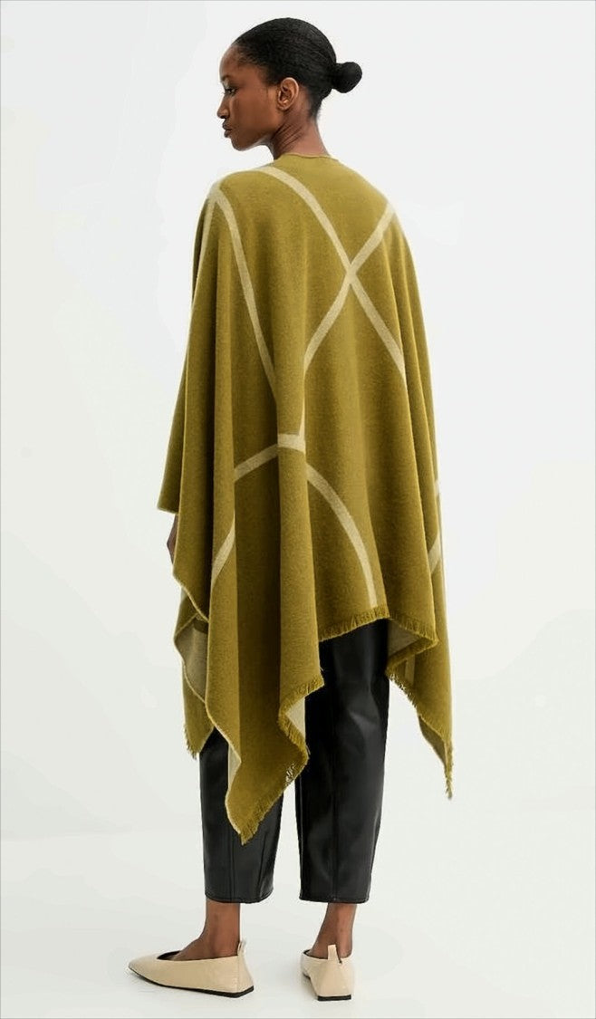 Max Mara Patterned Knit Poncho With Fringed Edges