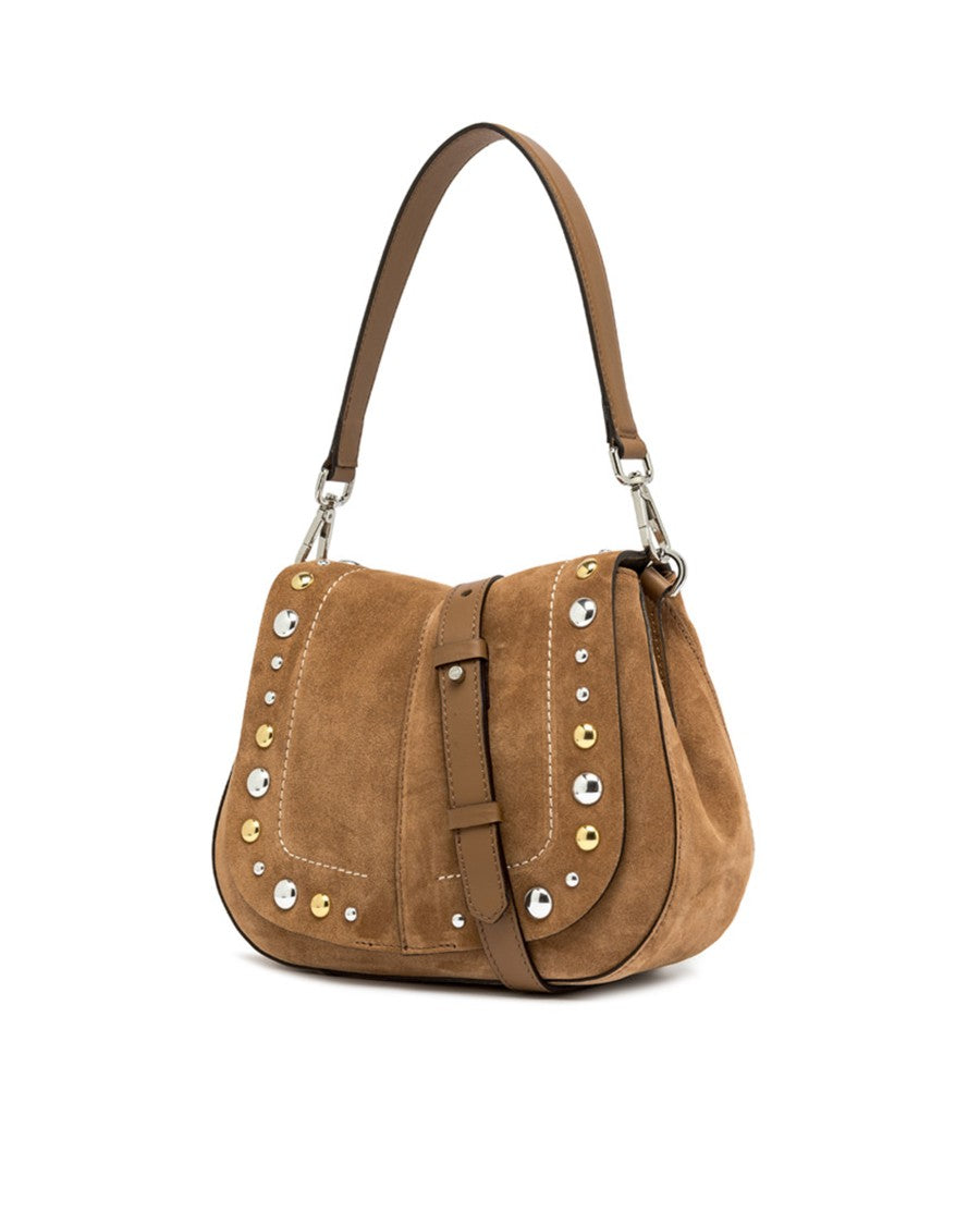 Gianni Chiarini Round Suede Shoulder Bag With Gold And Silver Studs