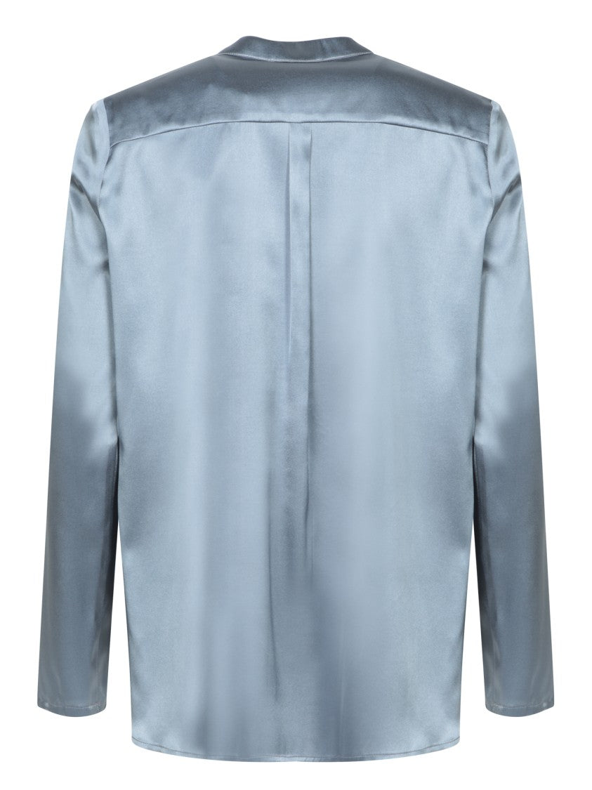 Blanca Vita Long-Sleeve Silk Shirt With Pleat Detail
