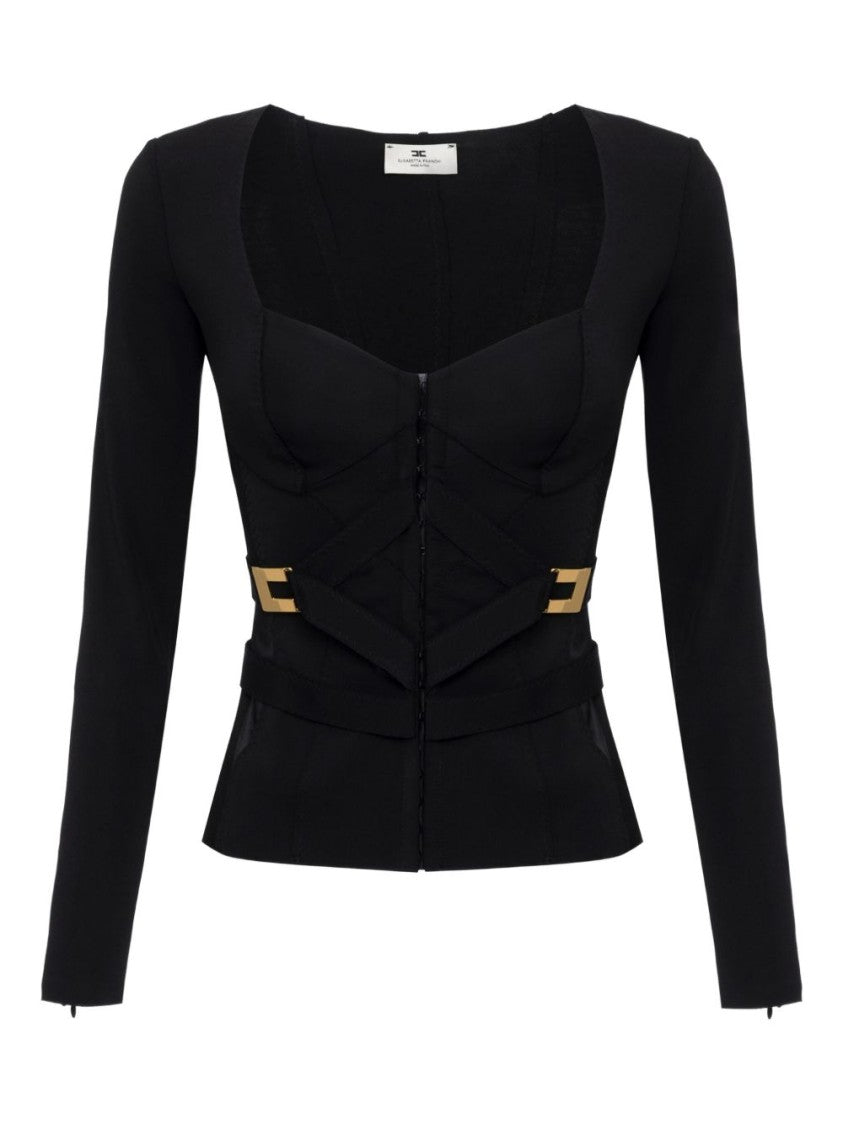 Elisabetta Franchi Structured Black Jacket With Gold-Tone Accents
