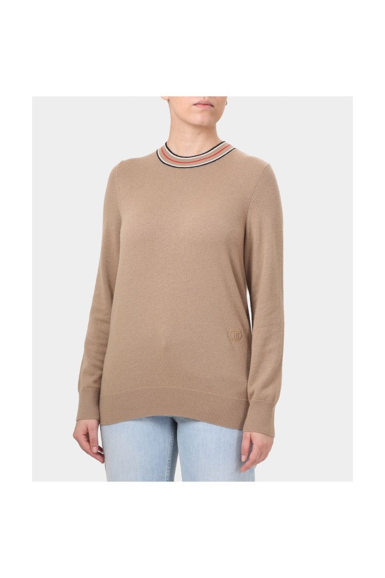 Burberry Camel Striped Collar Cashmere Sweater