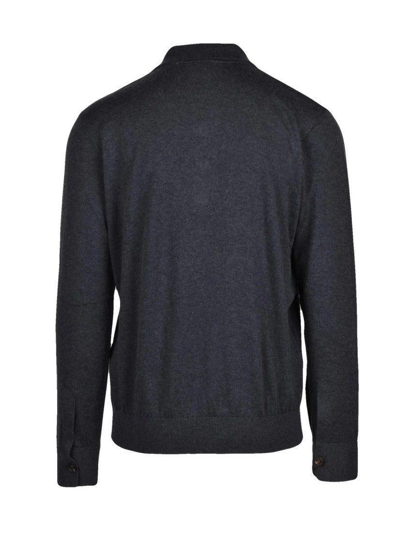 Eleventy Grey Cotton-Blend Knit Polo Shirt