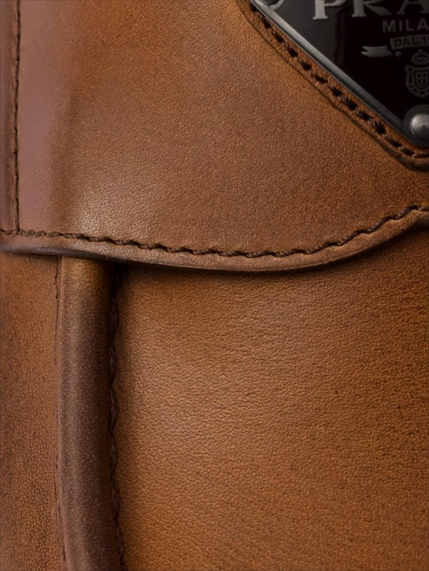 Prada Polished Calf Leather Loafers With Triangular Logo Plaque