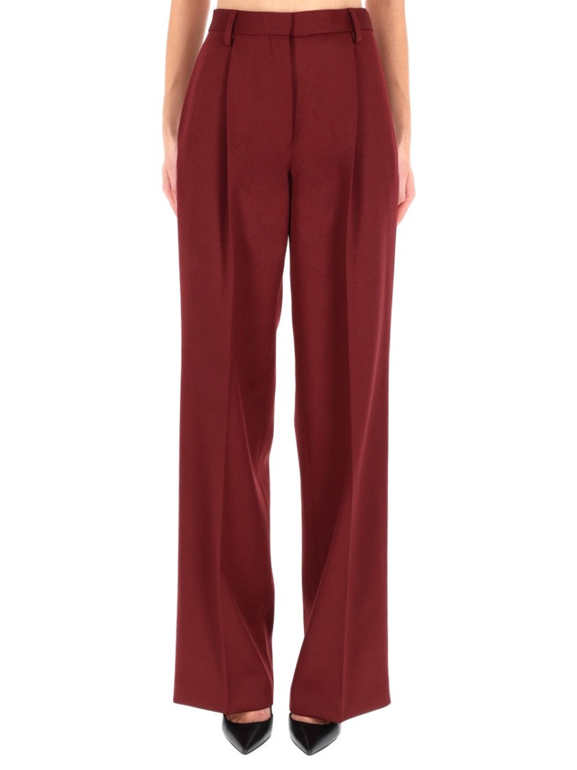 Dries Van Noten Portias High-Waist Tailored Burgundy Wide-Leg Wool Pants