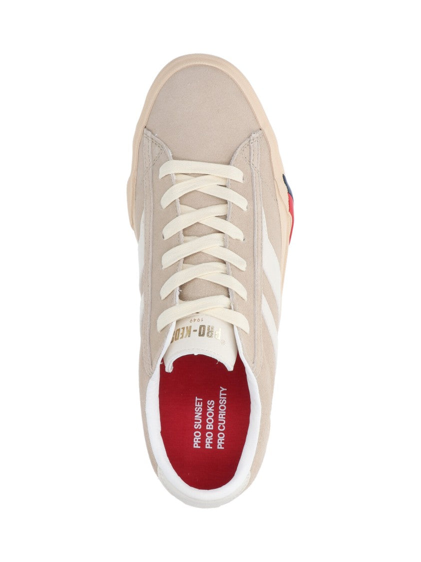 Pro-Keds 1949 Low-Top Beige Suede Sneakers With Gold Logo Accents