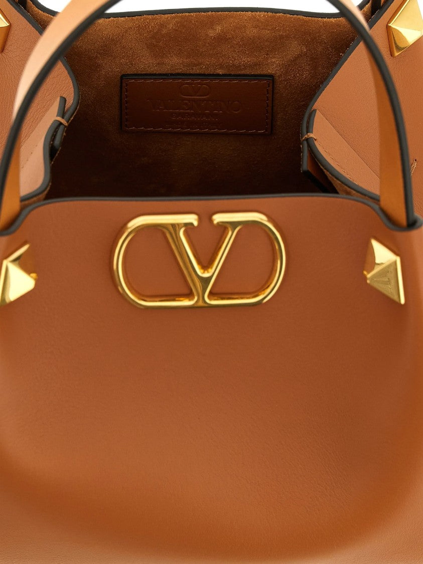 Valentino Structured Tan Leather Tote With Gold-Tone Accents