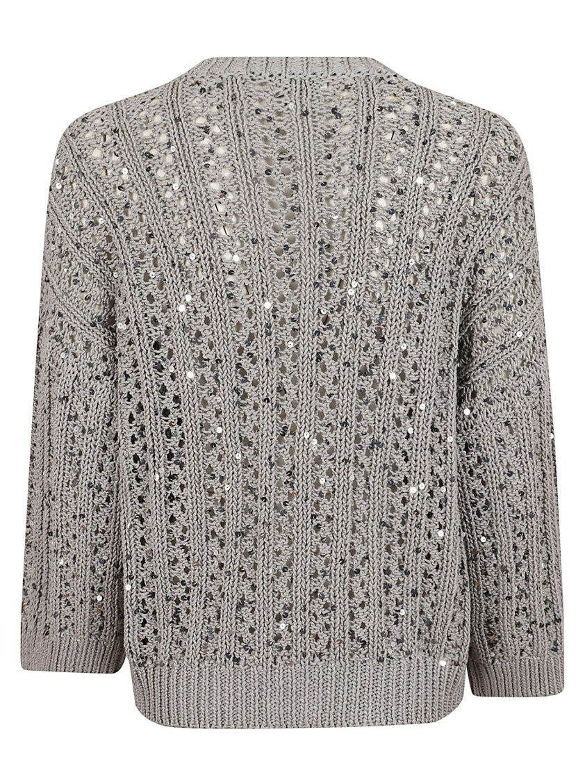 Peserico Openwork Sequin-Embellished Cotton Knitted Cardigan