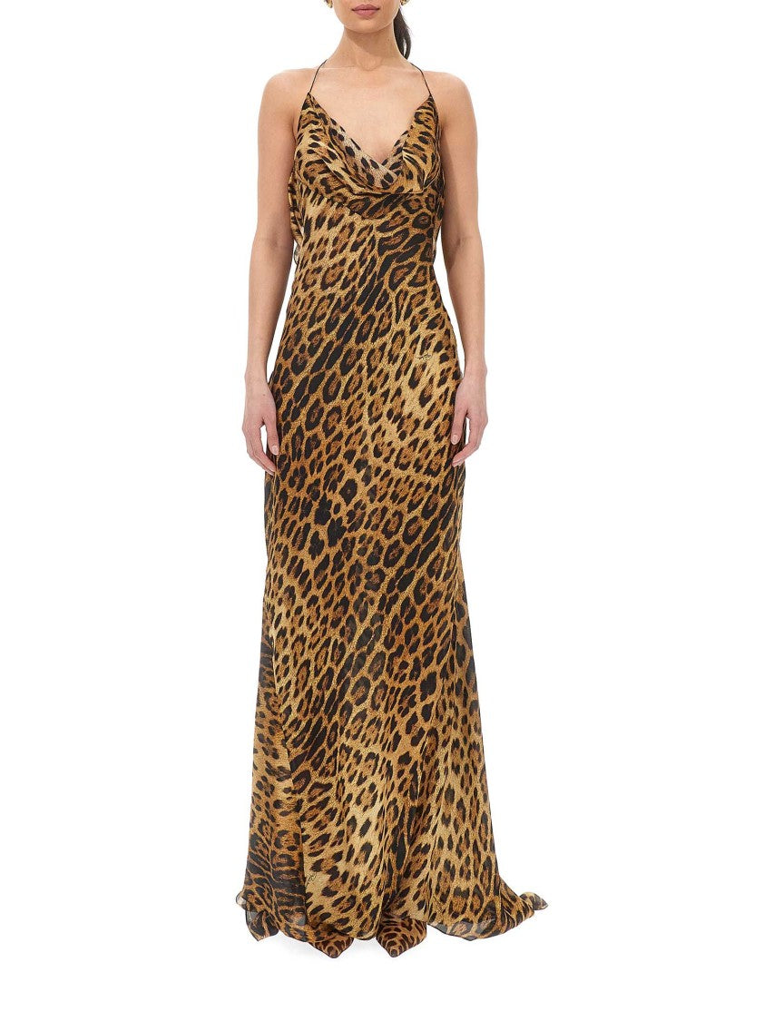 Roberto Cavalli Jaguar Print Silk Maxi Dress