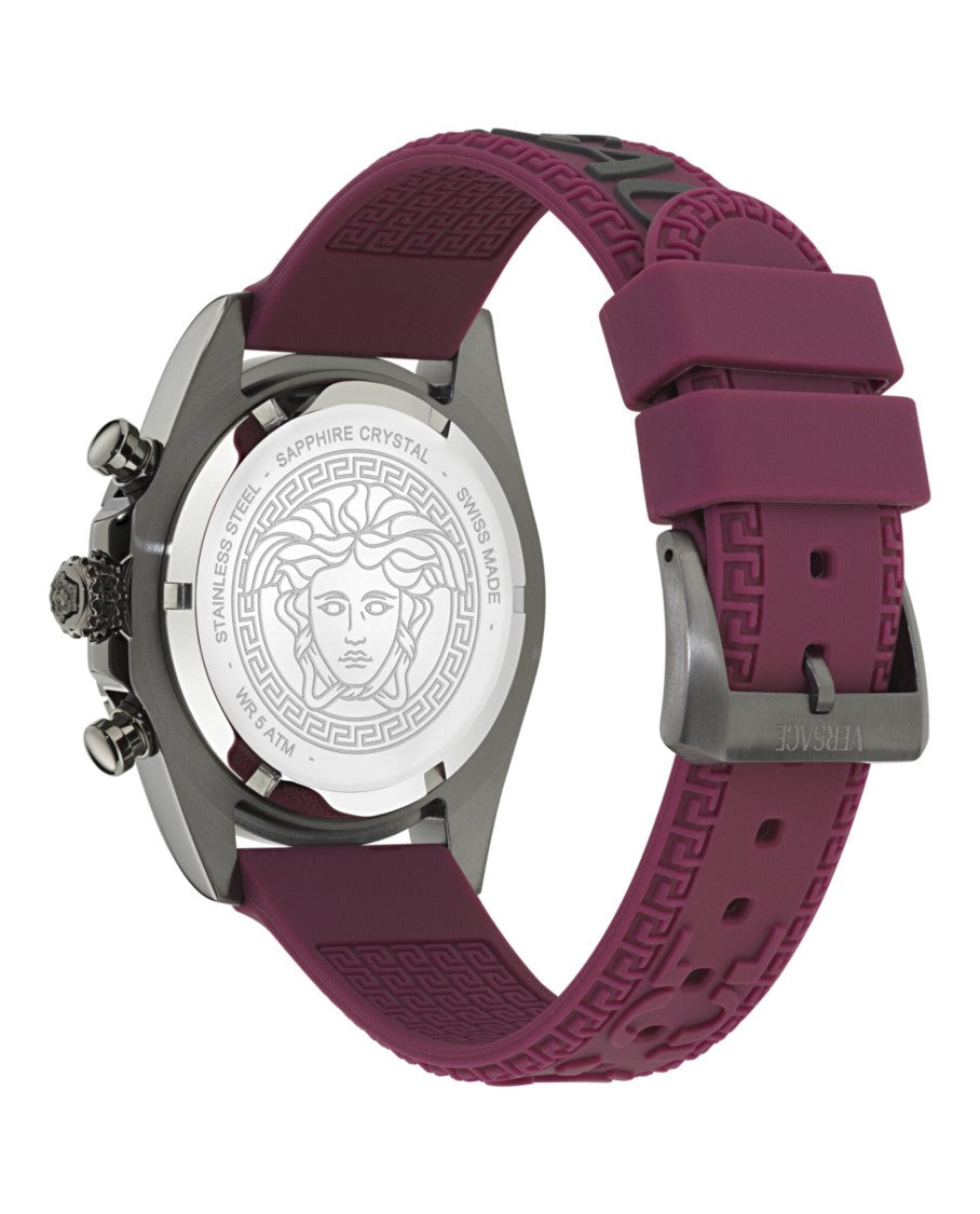 Versace Fornax Chronograph Watch With Burgundy Silicone Strap