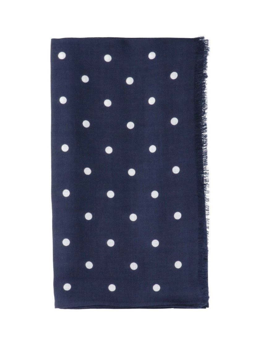 Destin Navy Blue Polka Dot Wool Scarf