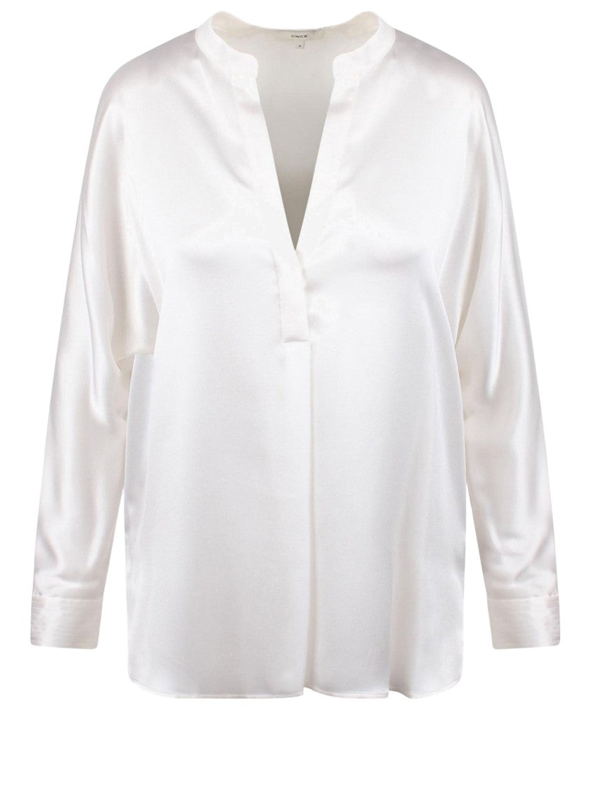 Vince Silk Shirt With V-Neck And Mandarin Collar