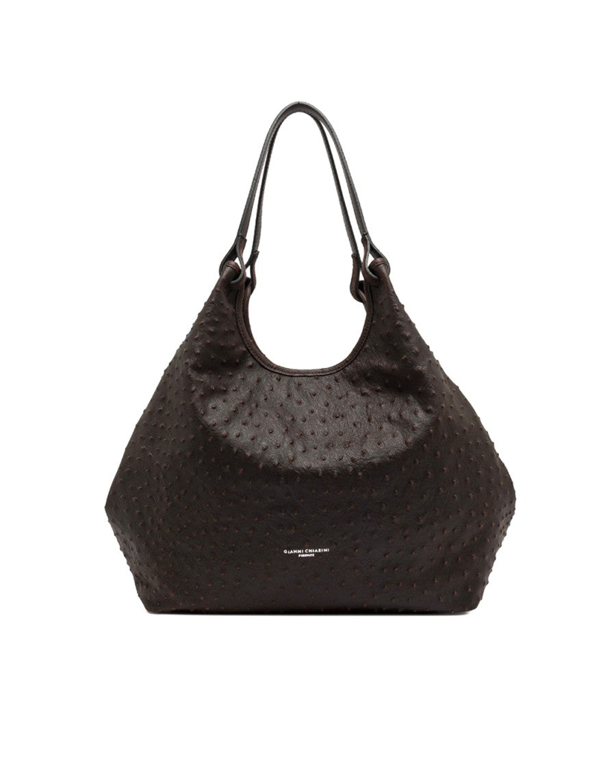 Gianni Chiarini Espresso Dua Ostrich Print Leather Tote Bag