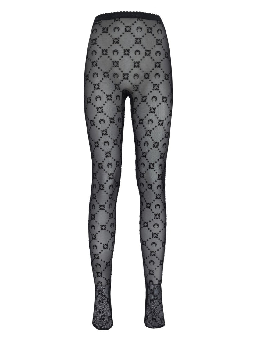 Marine Serre High Waist Sheer Tights With Tone-On-Tone Logo Design