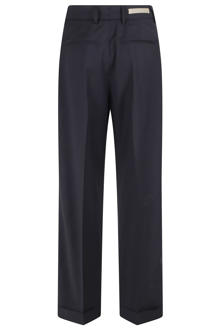 Briglia Black Belt Loops Wool Wide-Leg Wide-Leg Pants