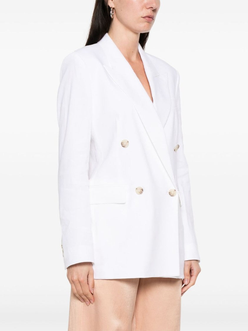 Boss Double-Breasted Linen Blazer With Structured Shoulders