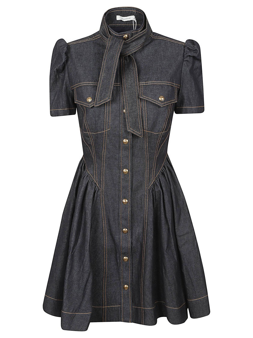 Zimmermann Structured Mini Dress With Puffed Sleeves And Button-Down Front