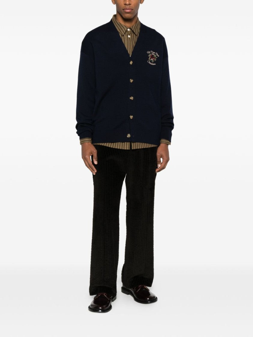 Drôle De Monsieur Dark Navy Merino Wool Cardigan
