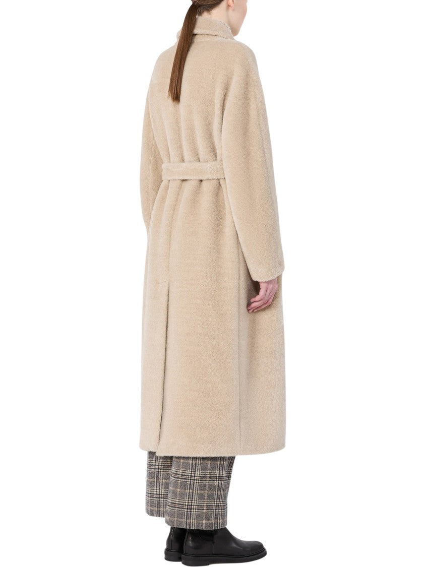 Max Mara Mid-Length Belted Coat With Classic Lapel And Plush Texture