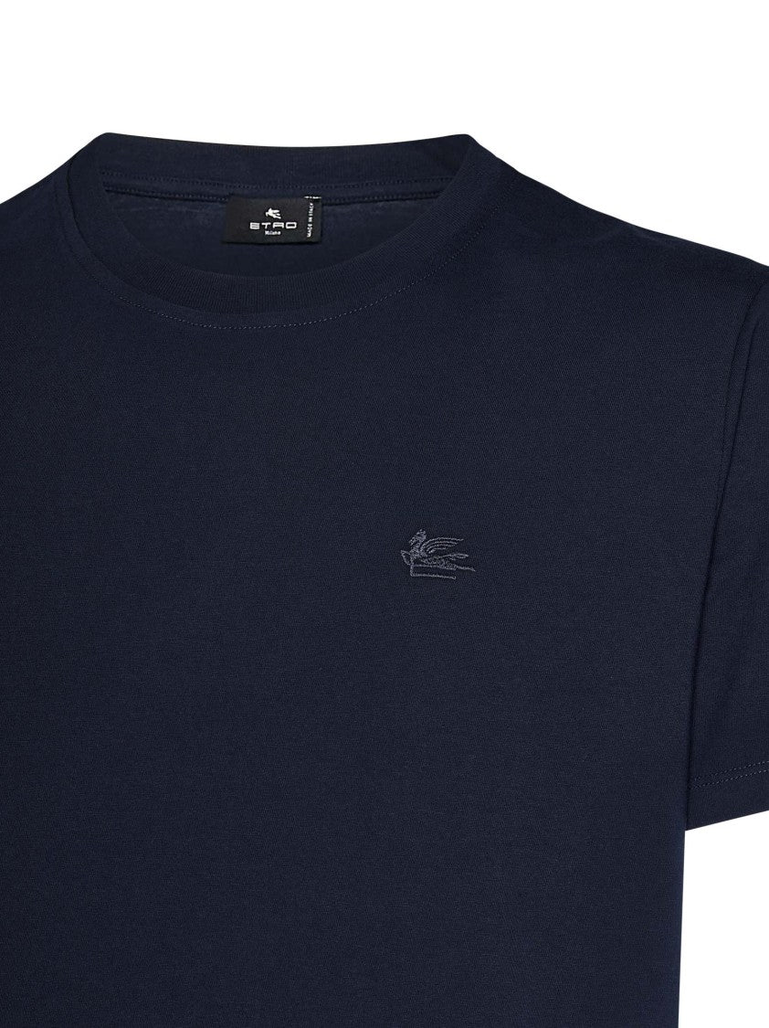 Etro Blue Cotton Jersey T-Shirt Subtle Logo