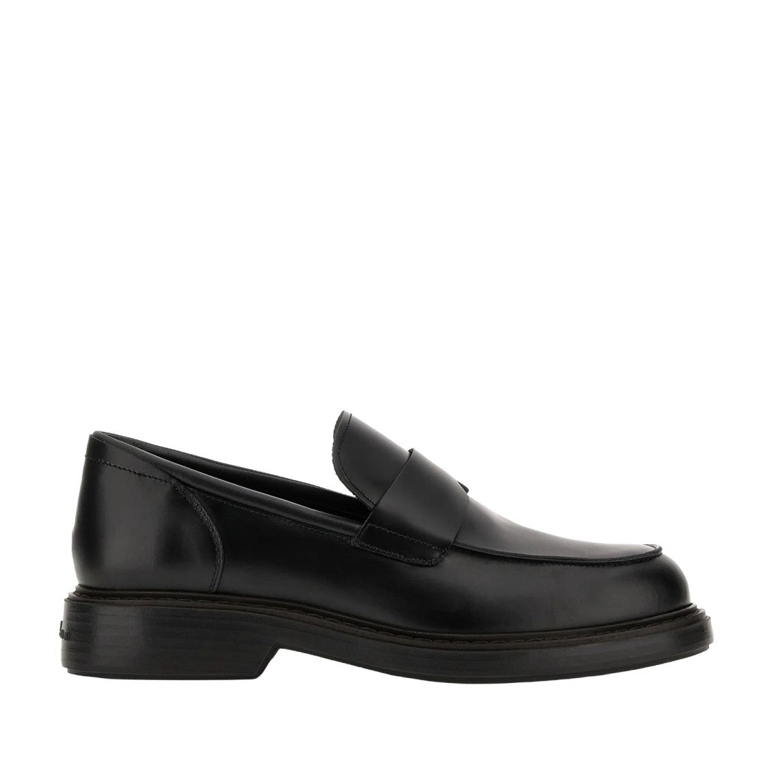 Hogan H704 Loafers In Nero Calfskin With Rubber Sole
