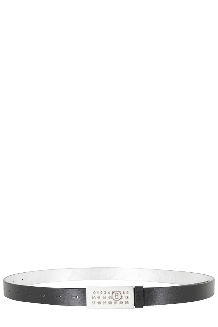 Mm6 By Maison Margiela Black Numeric Silver Buckle Leather Belt