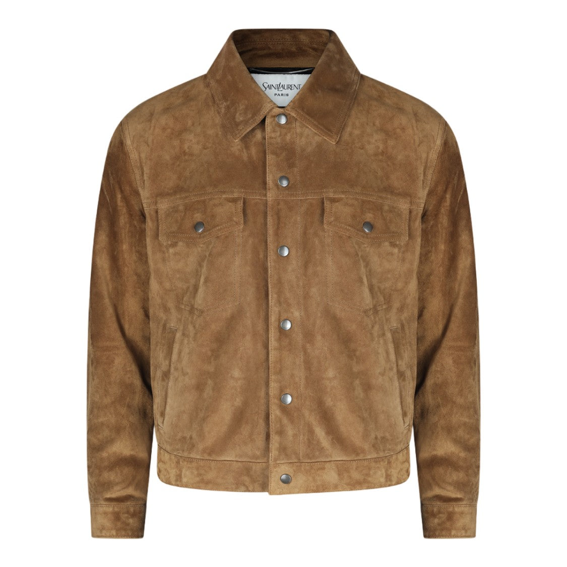 Saint Laurent Classic Brown Suede Jacket With Structured Collar And Snap Buttons