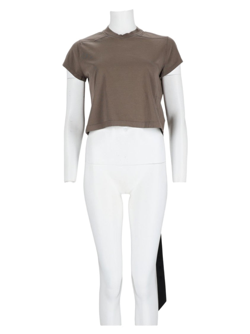 Drkshdw By Rick Owens Grey Cropped Boxy Asymmetrical Cotton T-Shirt
