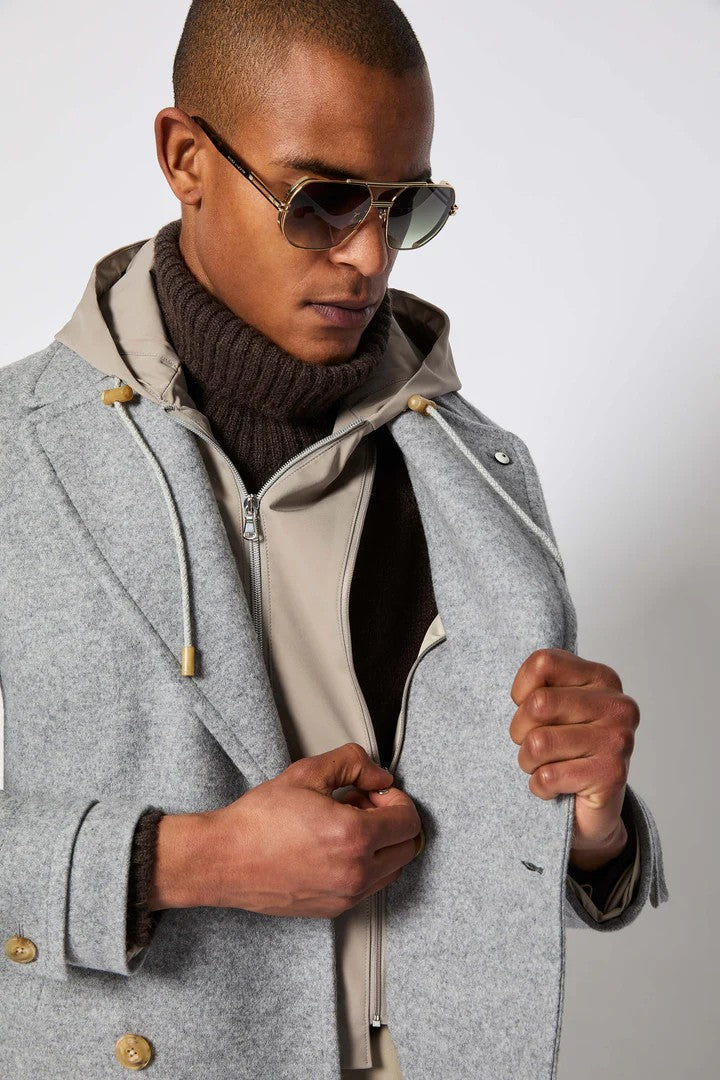 L.B.M. 1911 Light Grey Peacoat With Hood
