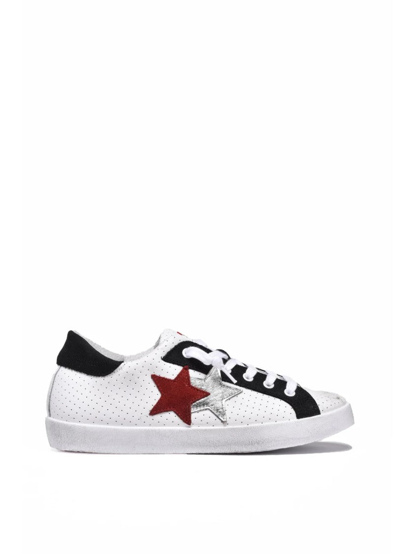2Star White Black Perforated Leather Sneakers