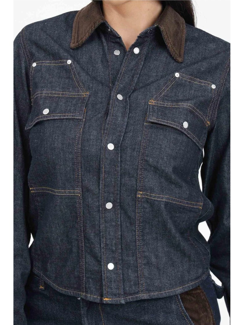Pinko Stretch Cotton Lyocell Shirt - Blue/Brown