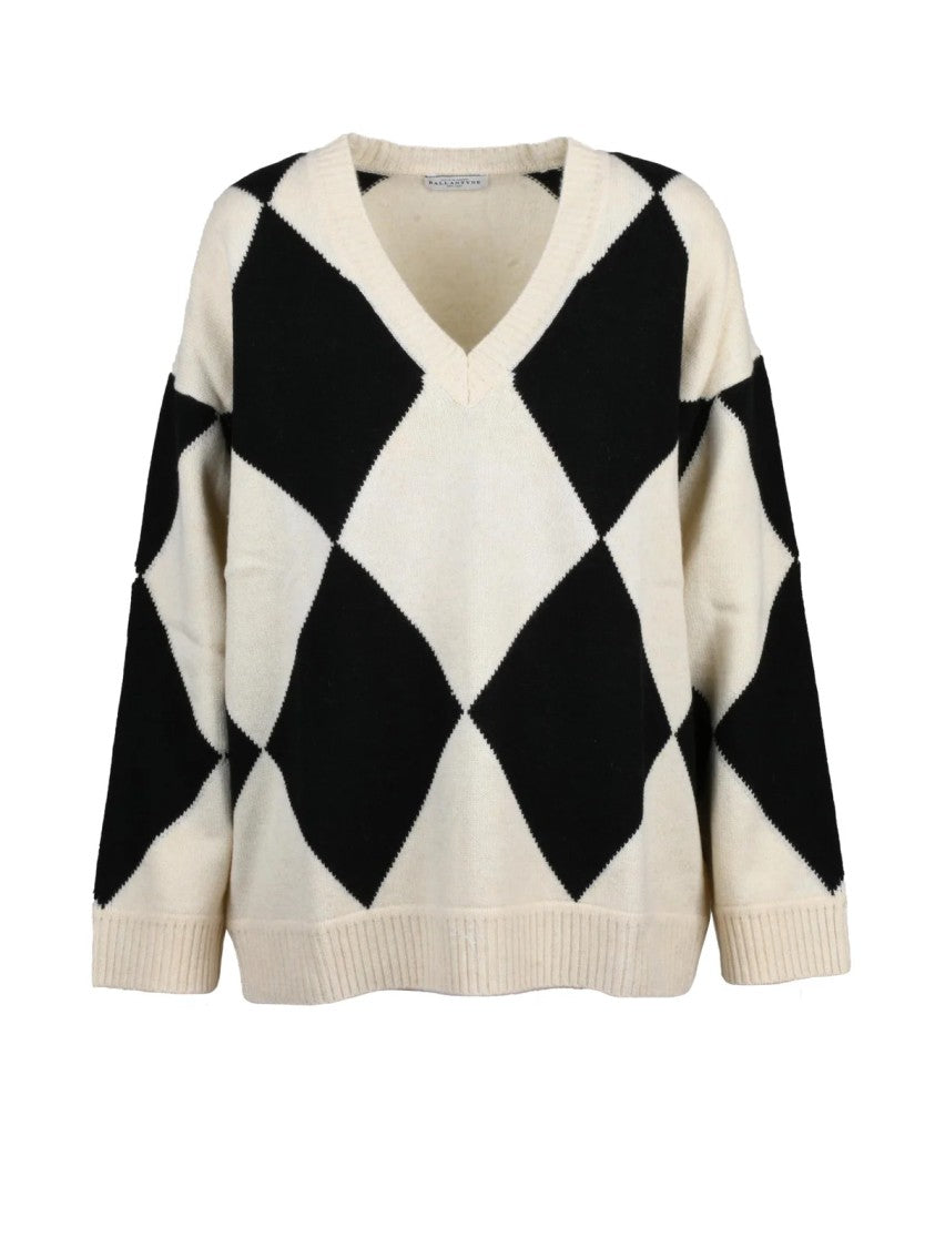 Ballantyne V-Neck Wool Pullover With Bold Argyle Pattern