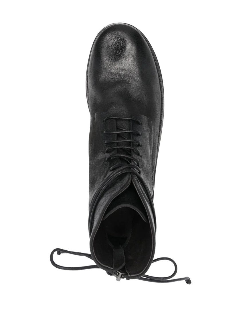 Marsèll Refined Black Cow Leather Ankle Boots With Lace-Up Detailing