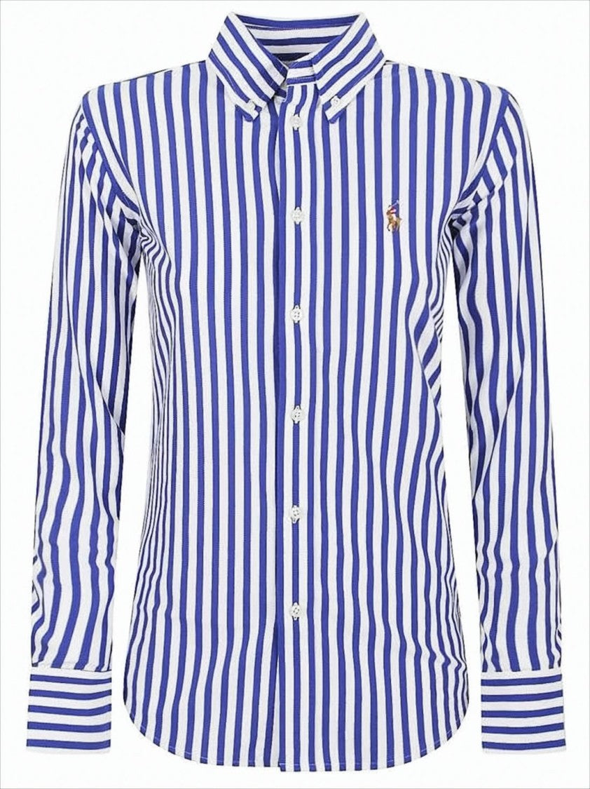Polo Ralph Lauren Button-Down Striped Blouse With Pointed Collar And Long Sleeves