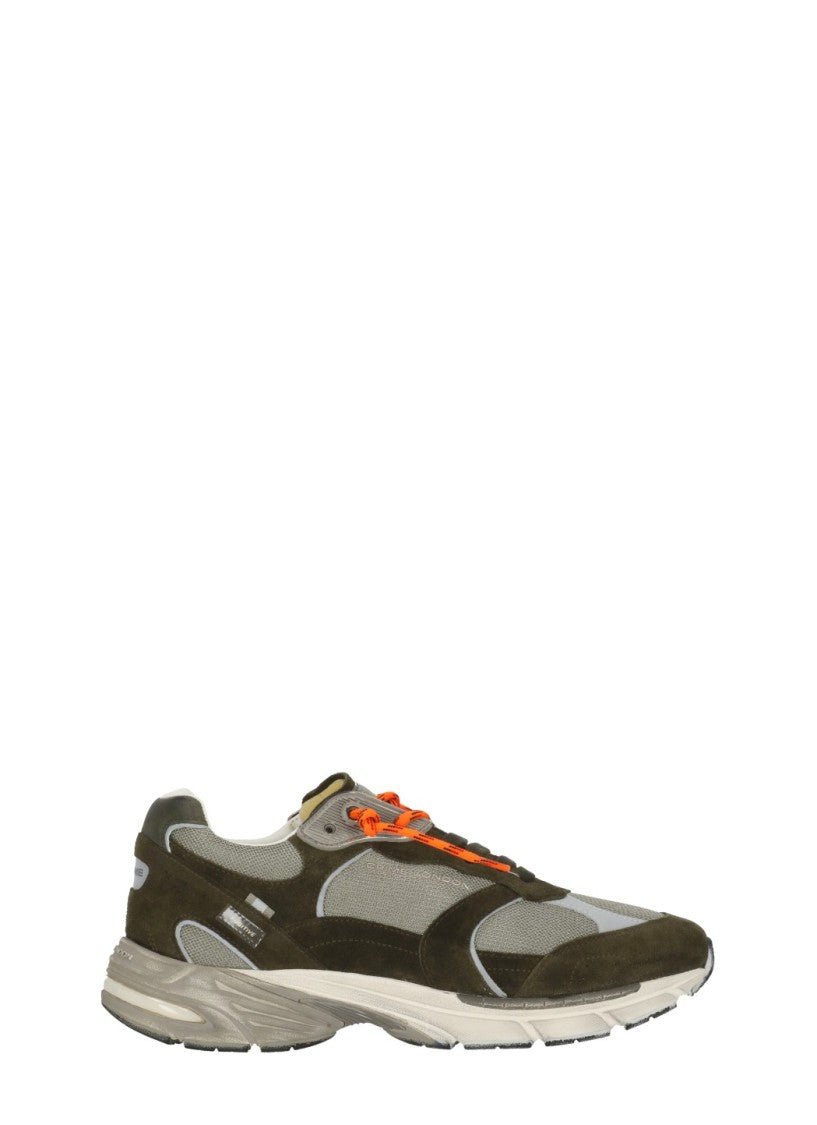 Crime London Green Fugitive 9094 Leather Mesh Used-Effect Sneakers