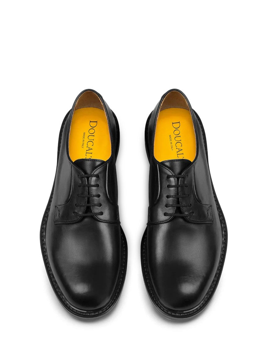 Doucal's Polished Calf Leather Derby Shoes With Lace-Up Design