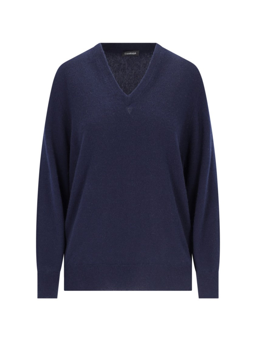 Canessa V-Neck Sweater In Blue Cashmere Navy