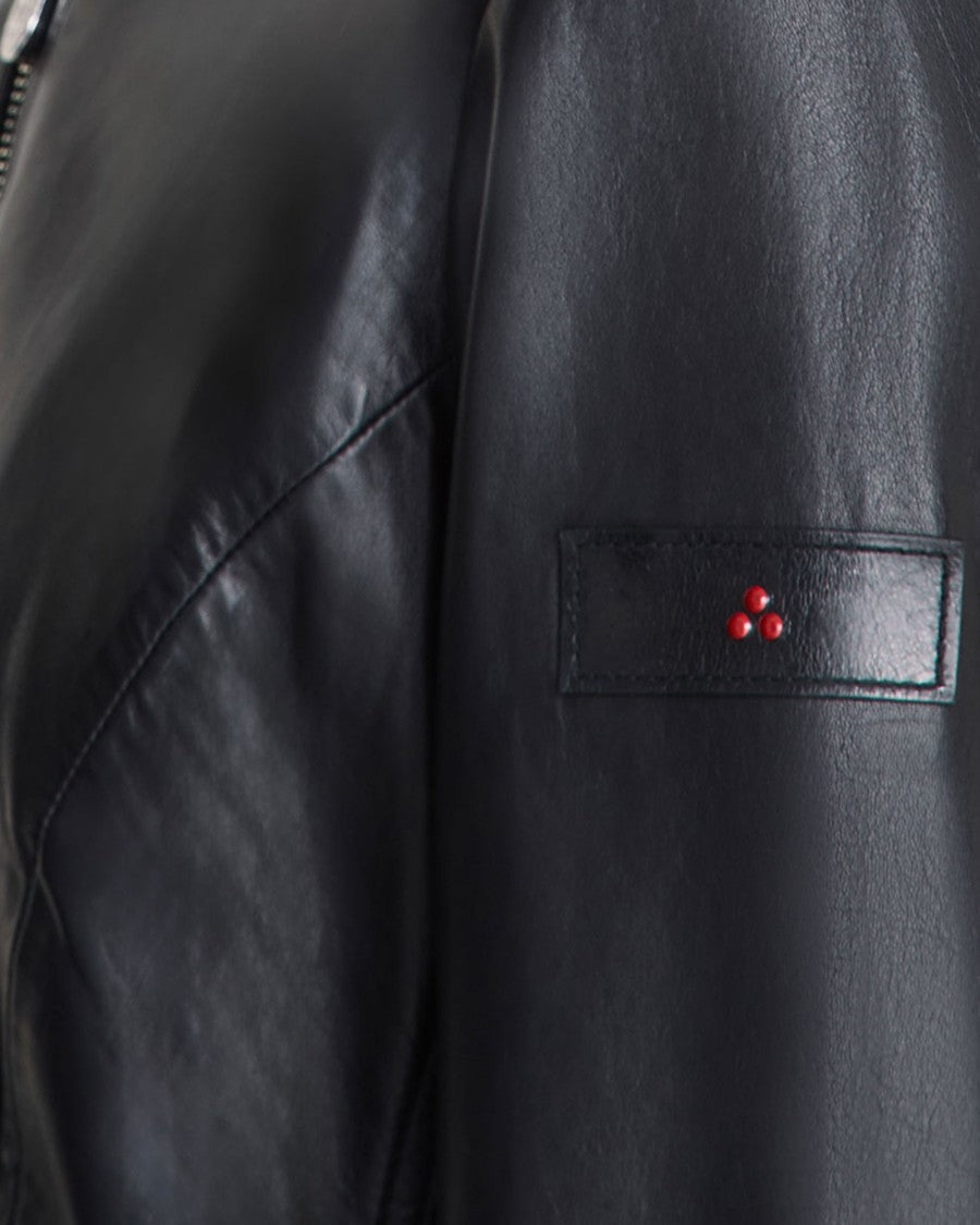 Peuterey Fitted Black Biker Jacket With Dual Slider Zip And Stand-Up Collar