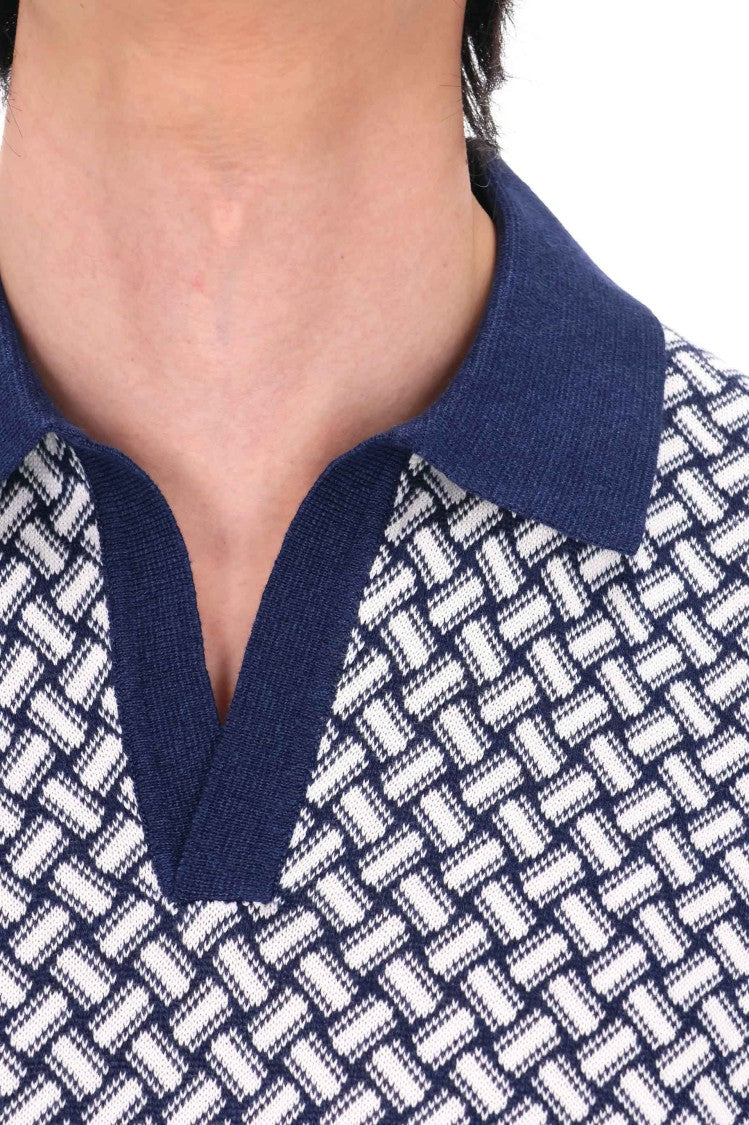 Drumohr Biscottino Pattern Cotton-Linen Open Collar Polo Shirt