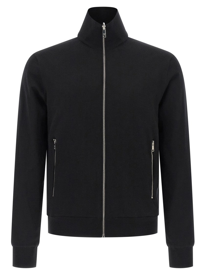 Prada Reversible Wool Knit Cardigan With High Neck And Functional Pockets