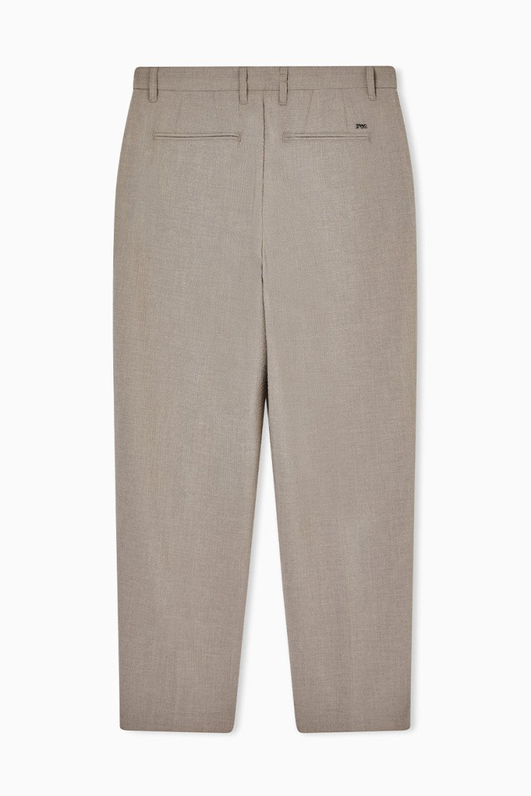 Emporio Armani Khaki Polyester Pleated Cropped Trousers