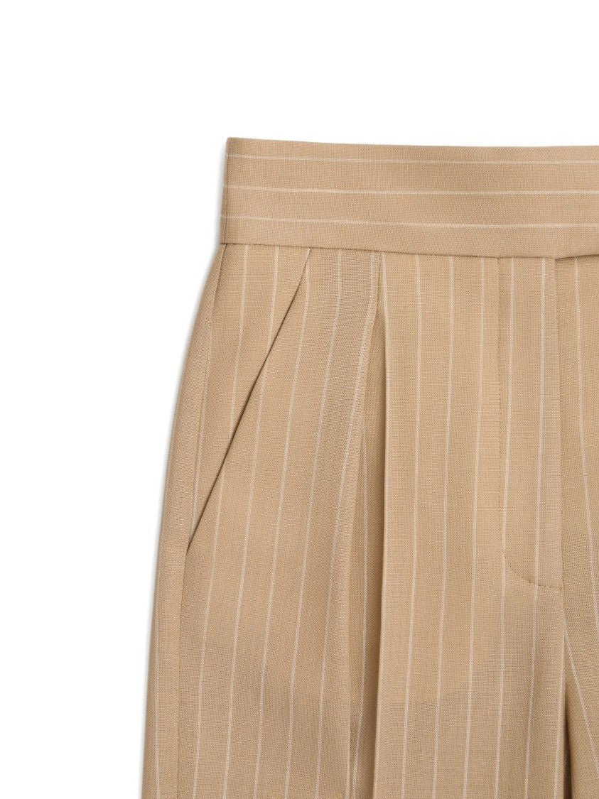 Valentino Warm Beige Wide-Leg Pinstripe Trousers
