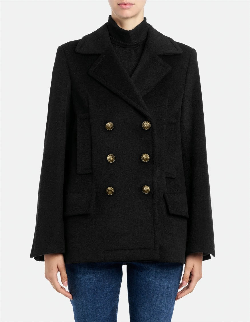 Dondup Double-Breasted Peacoat In Velour Wool Blend
