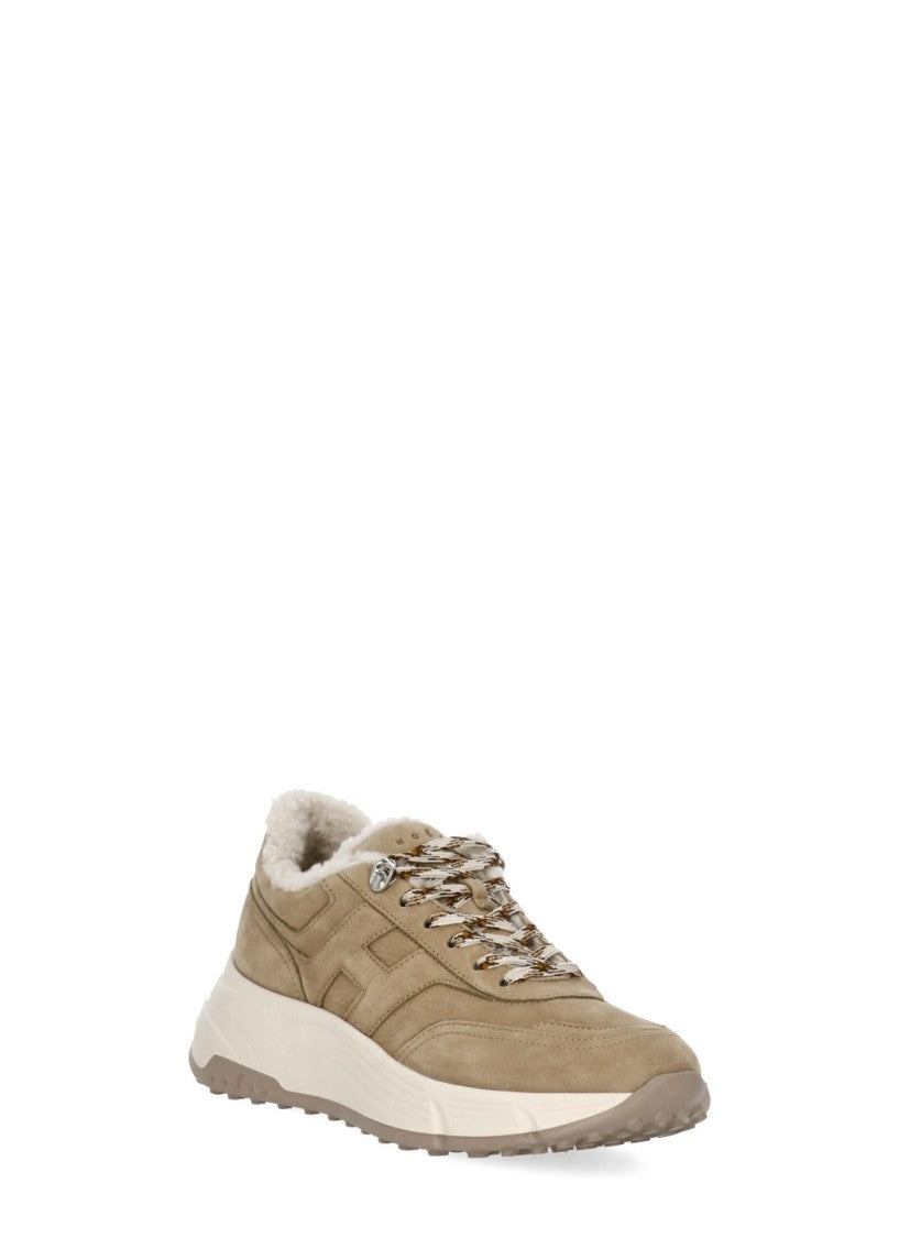 Hogan Beige Leather Fur-Lined Sneakers