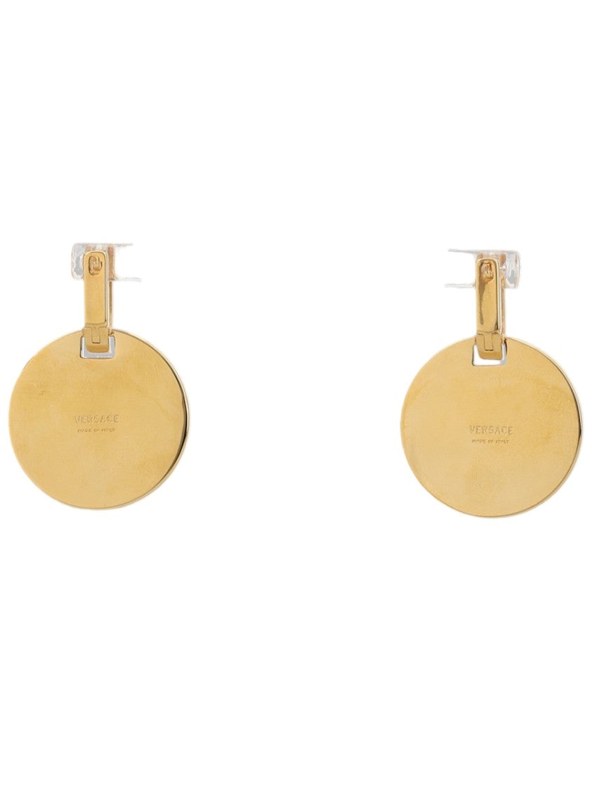 Versace Gold Round Raised Emblem Brass Earrings