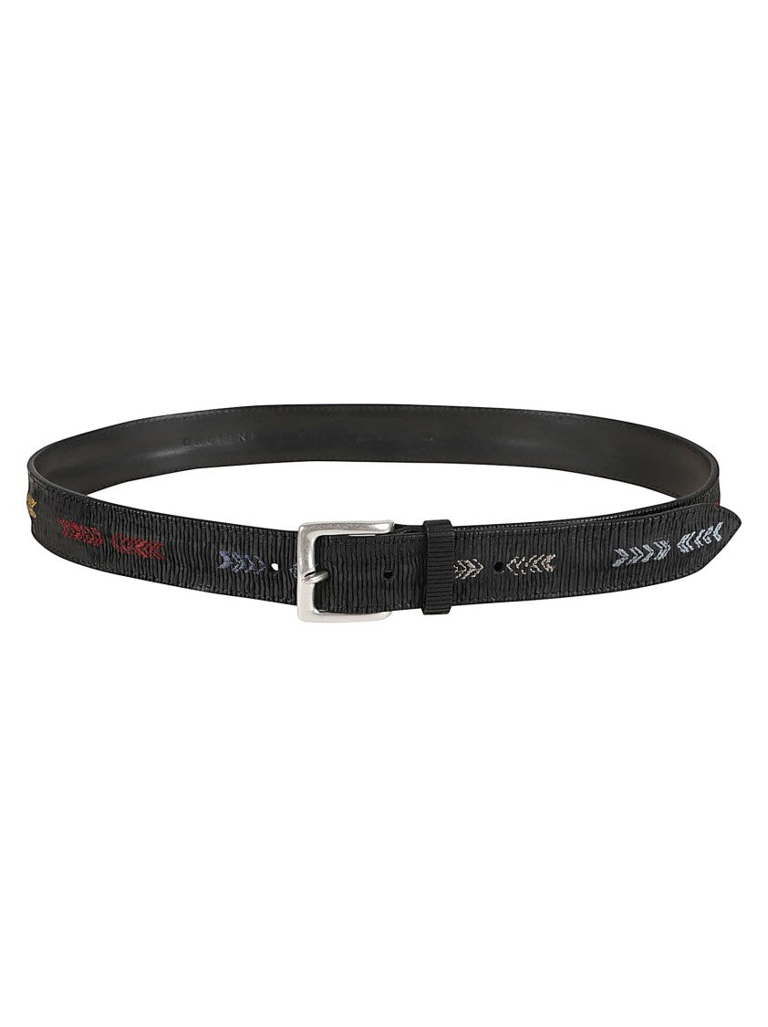 Orciani Blade Sioux Textured Embroidered Arrow Calf Leather Belt