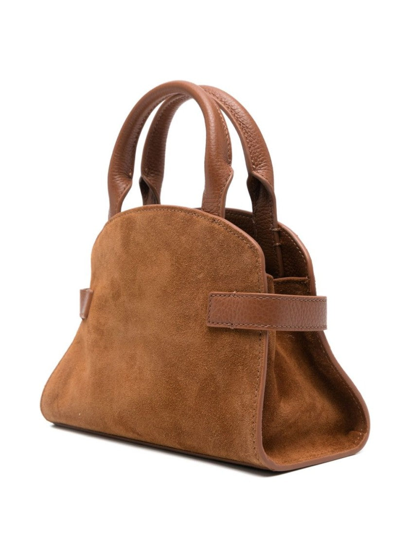 Coccinelle Structured Brown Suede Handbag With Leather Accents
