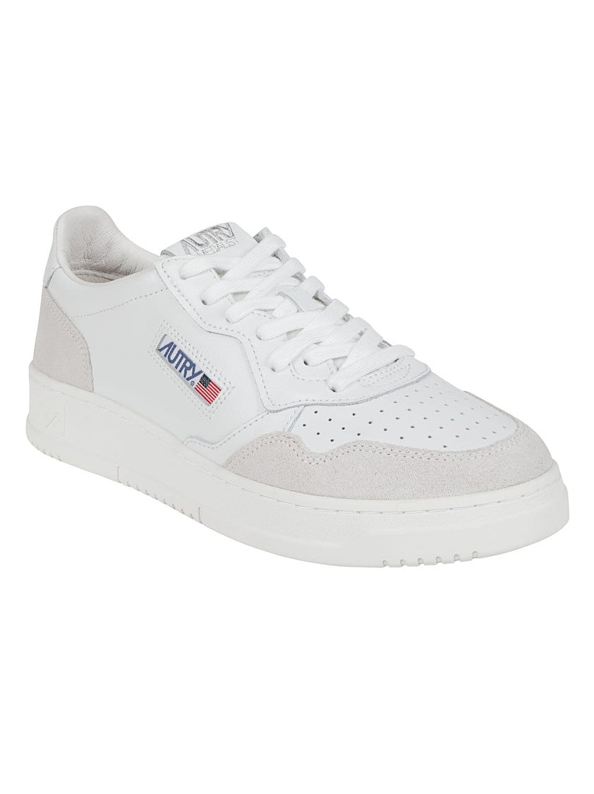 Autry White Medalist Low Suede-Trim Sneakers