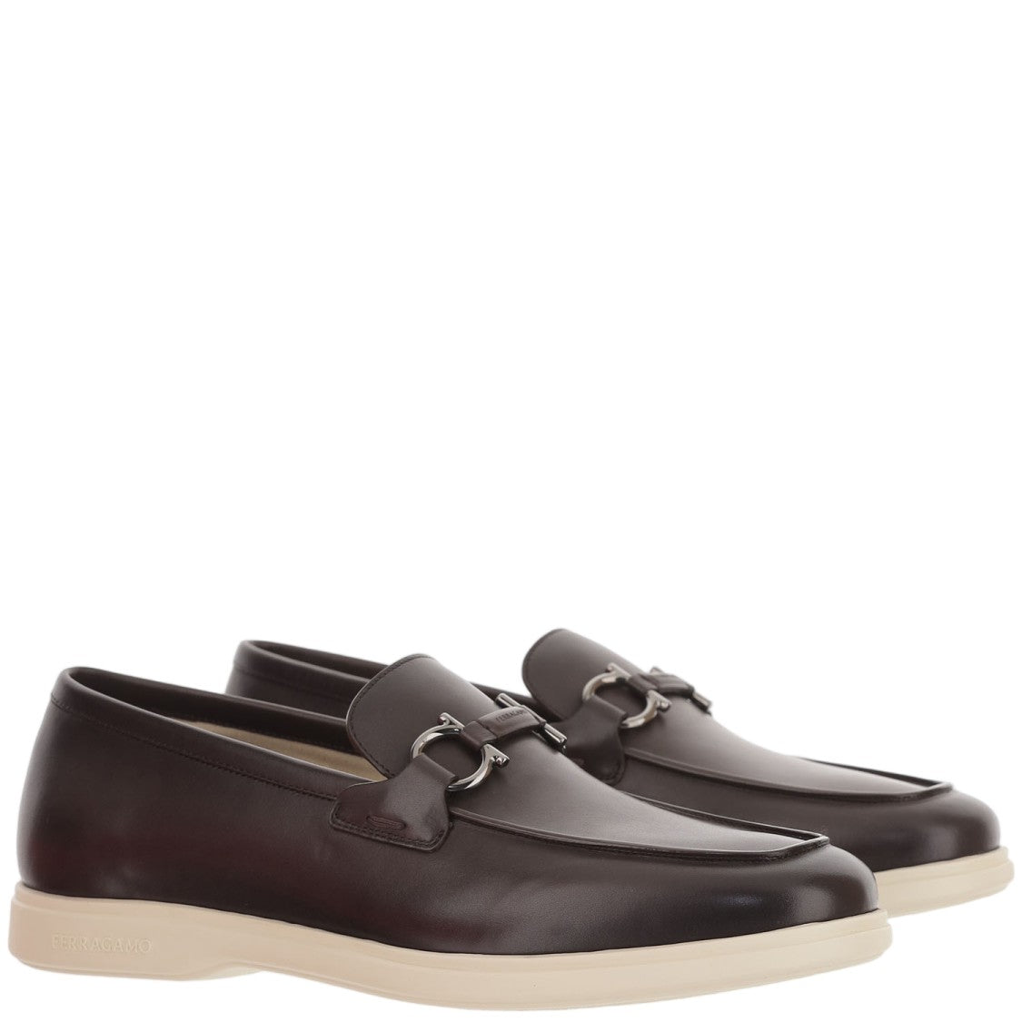 Salvatore Ferragamo Brown Hook Detail Leather Loafers