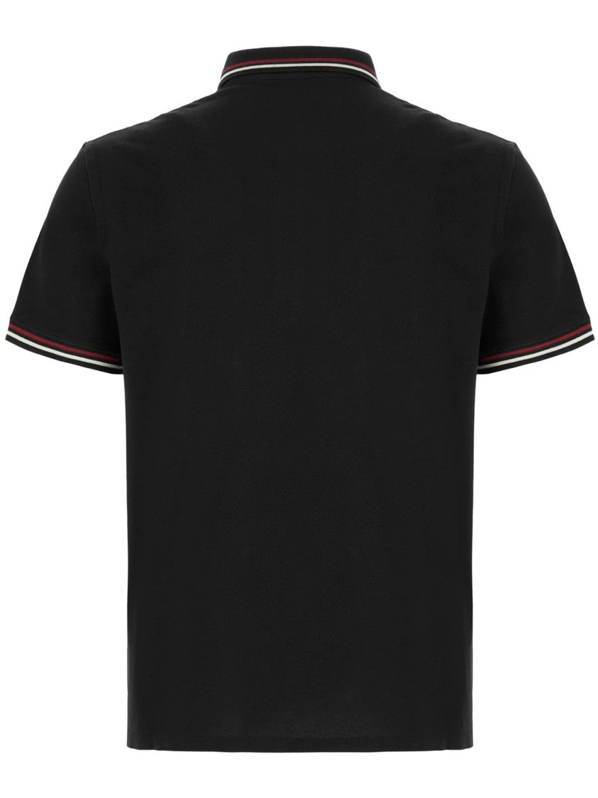 Valentino Black Short-Sleeve Striped Accent Cotton Polo